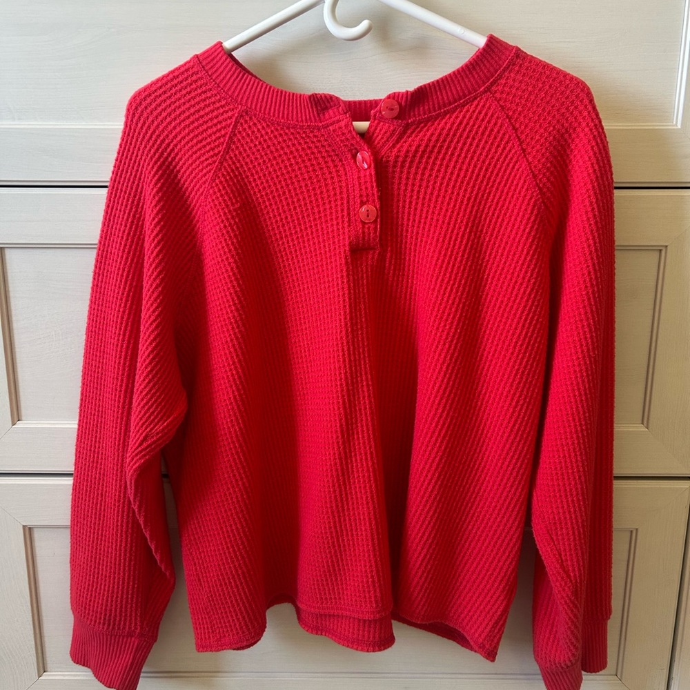 Old Navy Bright Red/Pink Waffle Knit Top